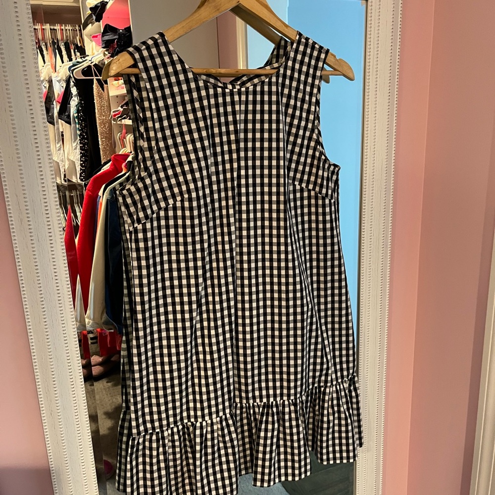 Jcrew Factory-LNC- size 10- black/ white gingham shift dress w/flounce hem & bow